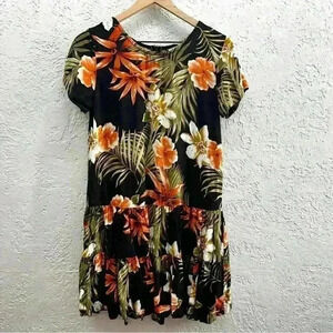 Vintage Alhoa Hut tropical‎ print dress size small
